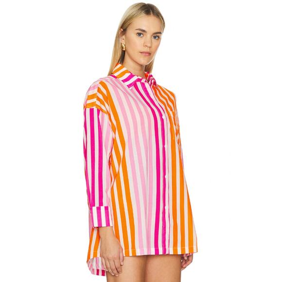 Beach Riot Sunset Stripes Alexa Button Down Cotton Swim Cover Up Top S/M - Picture 5 of 10